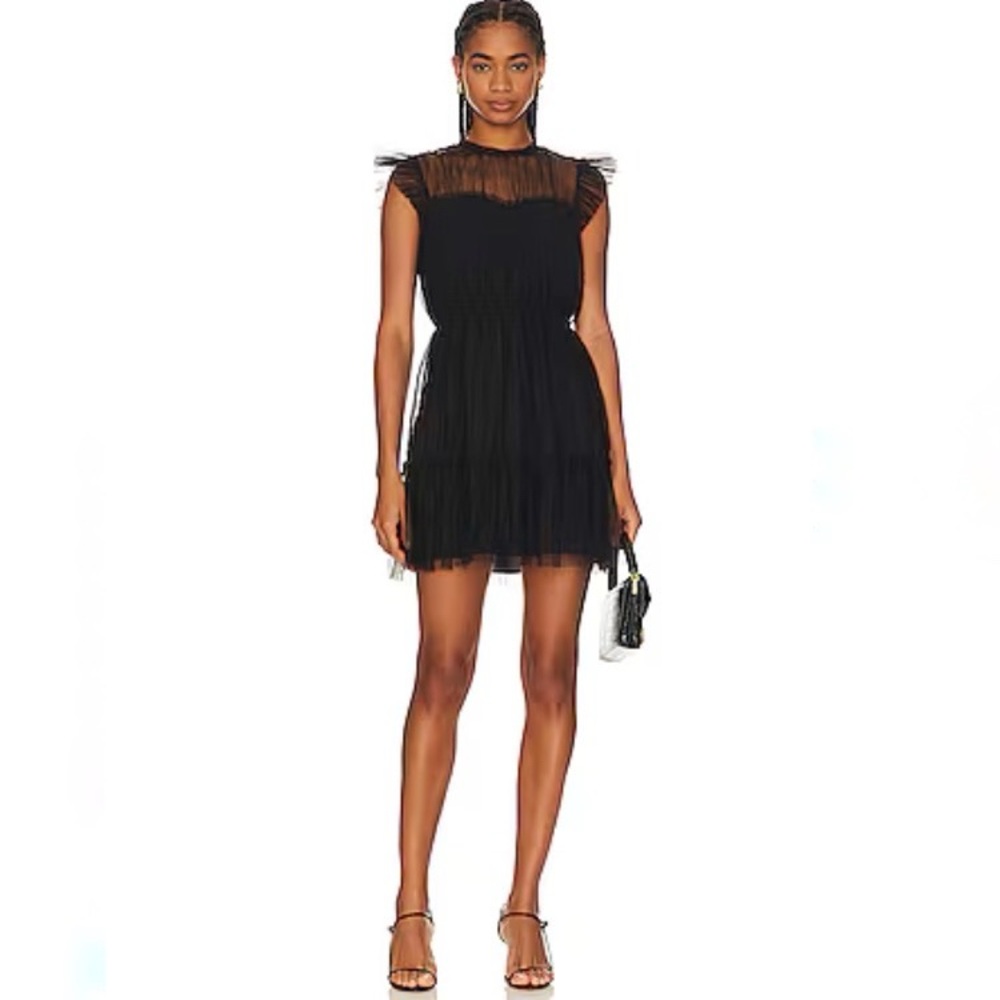 Steve Madden Sabina Mini Dress Size L Black Tulle Sheer Feminine Wedding Guest